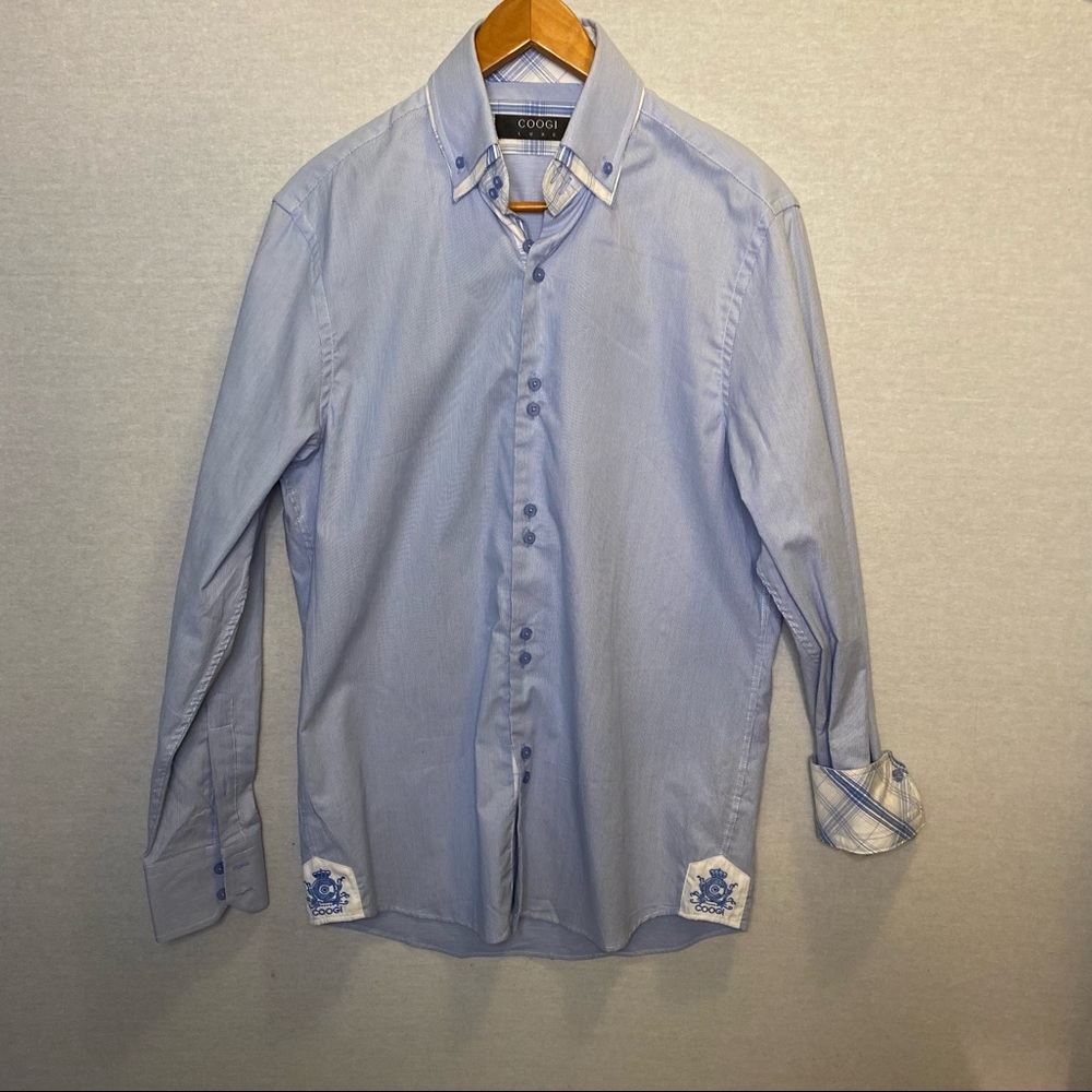 Coogi Luxe Dress Shirt Light Blue Contrast Cuffs & Collar Men’s Medium (15.5/16)